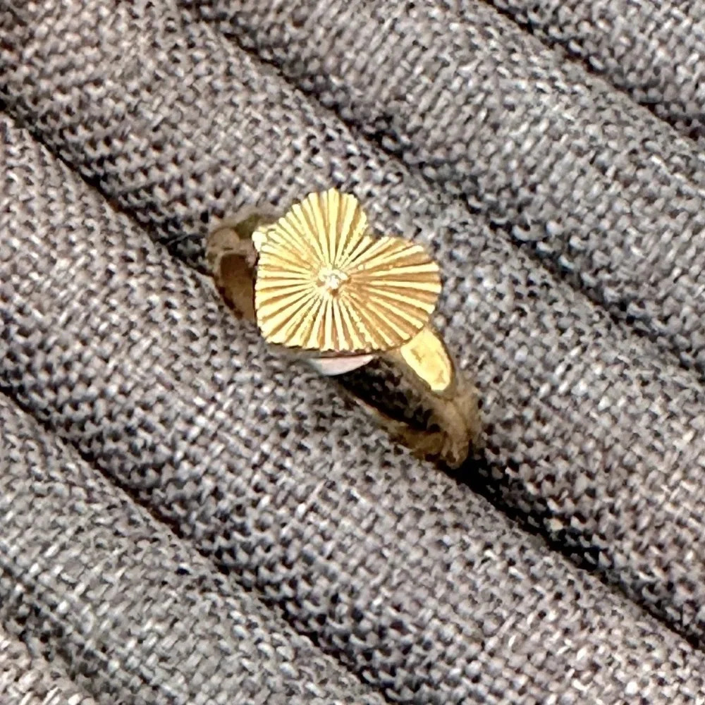 Sunburst Heart Shaped CZ 18K Gold PVD Stainless Steel Ring Waterproof Sun - Picture 3 of 7